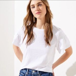 NWT LOFT smocked sleeve vintage white soft tee